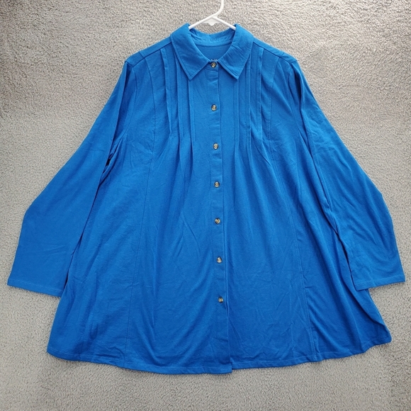 Woman Within Pintuck Button Down Tunic Blouse Plus Size 18/20 Blue - Picture 1 of 10